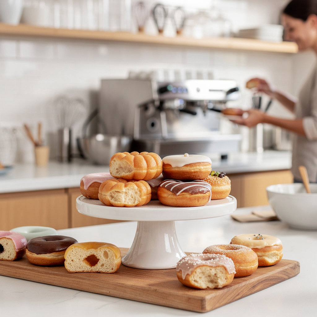 Kin Bakeshop's assortment of fresh mochi and brioche donuts with colorful glazes and toppings in Santa Barbara