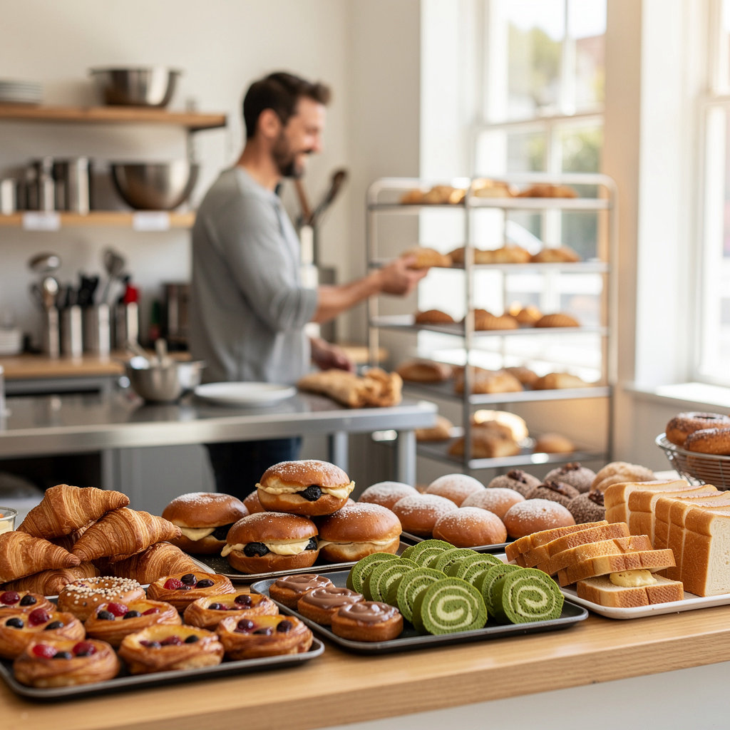Kin Bakeshop's assortment of fresh pastries and baked goods at Turnpike Shopping Center in Santa Barbara